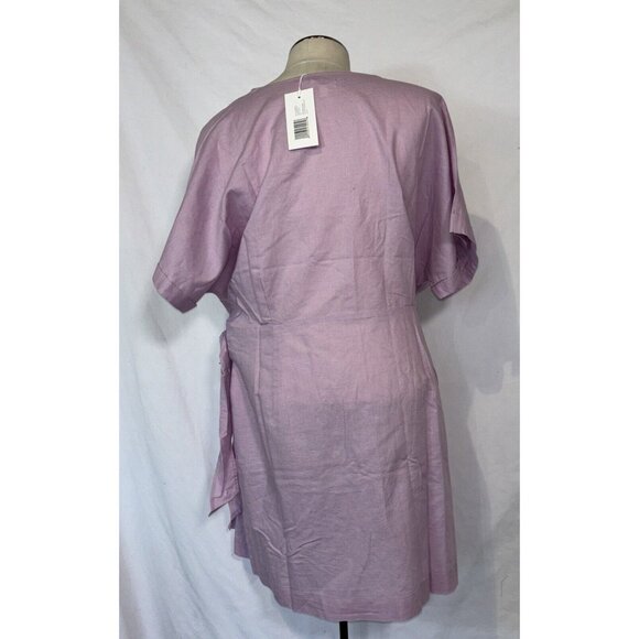 NWT Hudson North Rose Pink Linen Blend Belted Wrap Summer Dress Pockets Sz 3XL - Picture 5 of 16